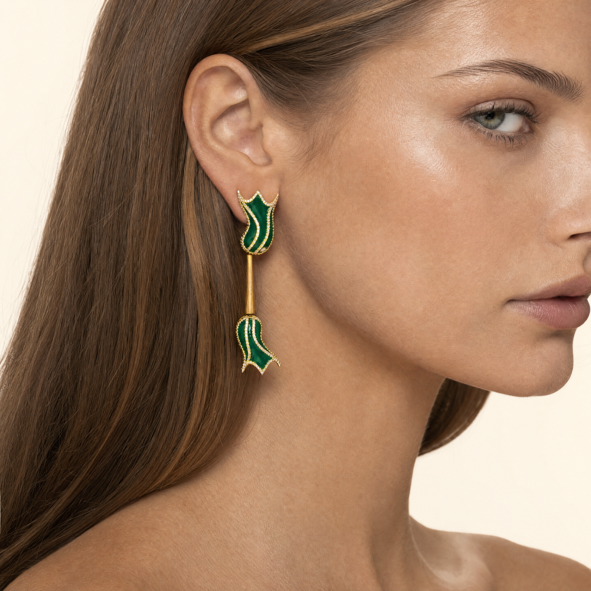 The Twins of Luxor Earrings on model